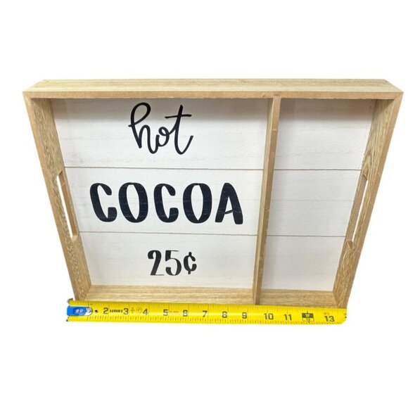 Hot Cocoa Wood Tray Rustic Farmhouse Kitchen Sign 14in Decorative Box Decor - Picture 4 of 16